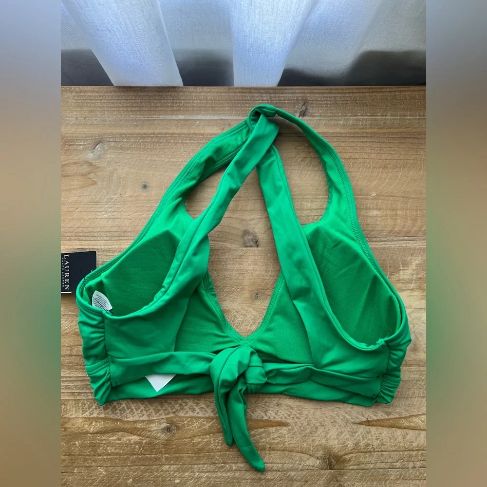 Lauren Ralph Lauren Twist Back Bikini Top in Green Size 8 New
